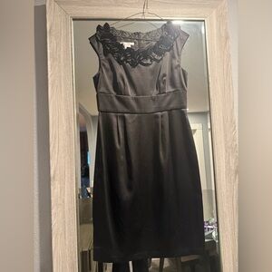 London Times Black Floral Neck Midi Dress